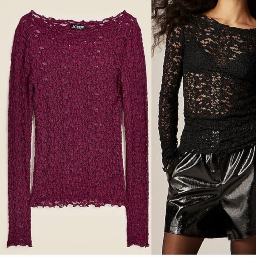 J Crew Lace boatneck top in Mulberry Size XS CO045 NWT